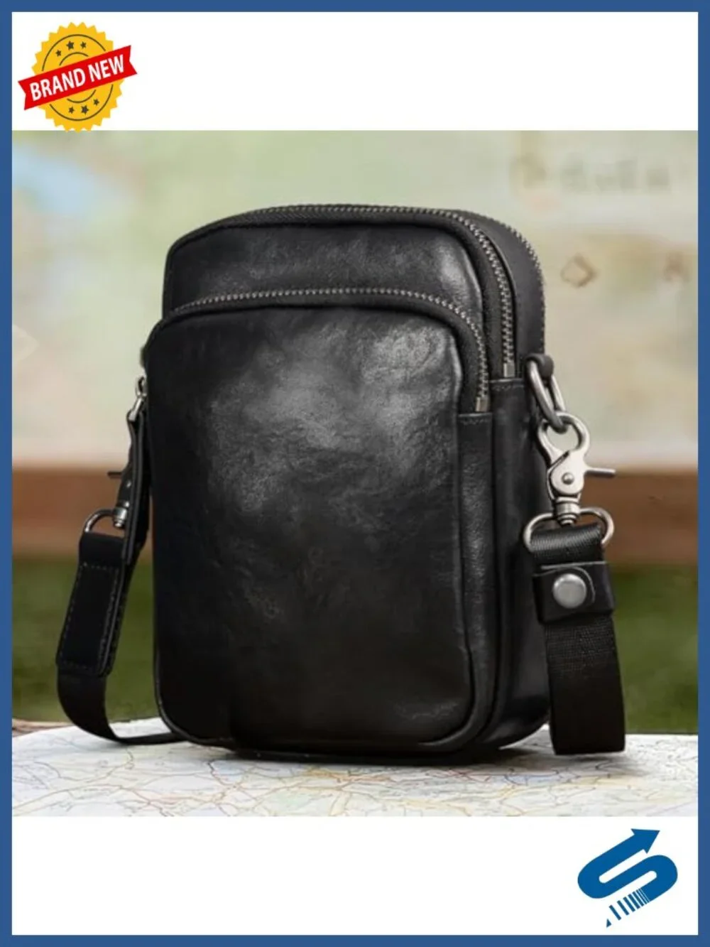 Genuine Leather Messenger Crossbody Bag for Men Work Business Adjustable Strap